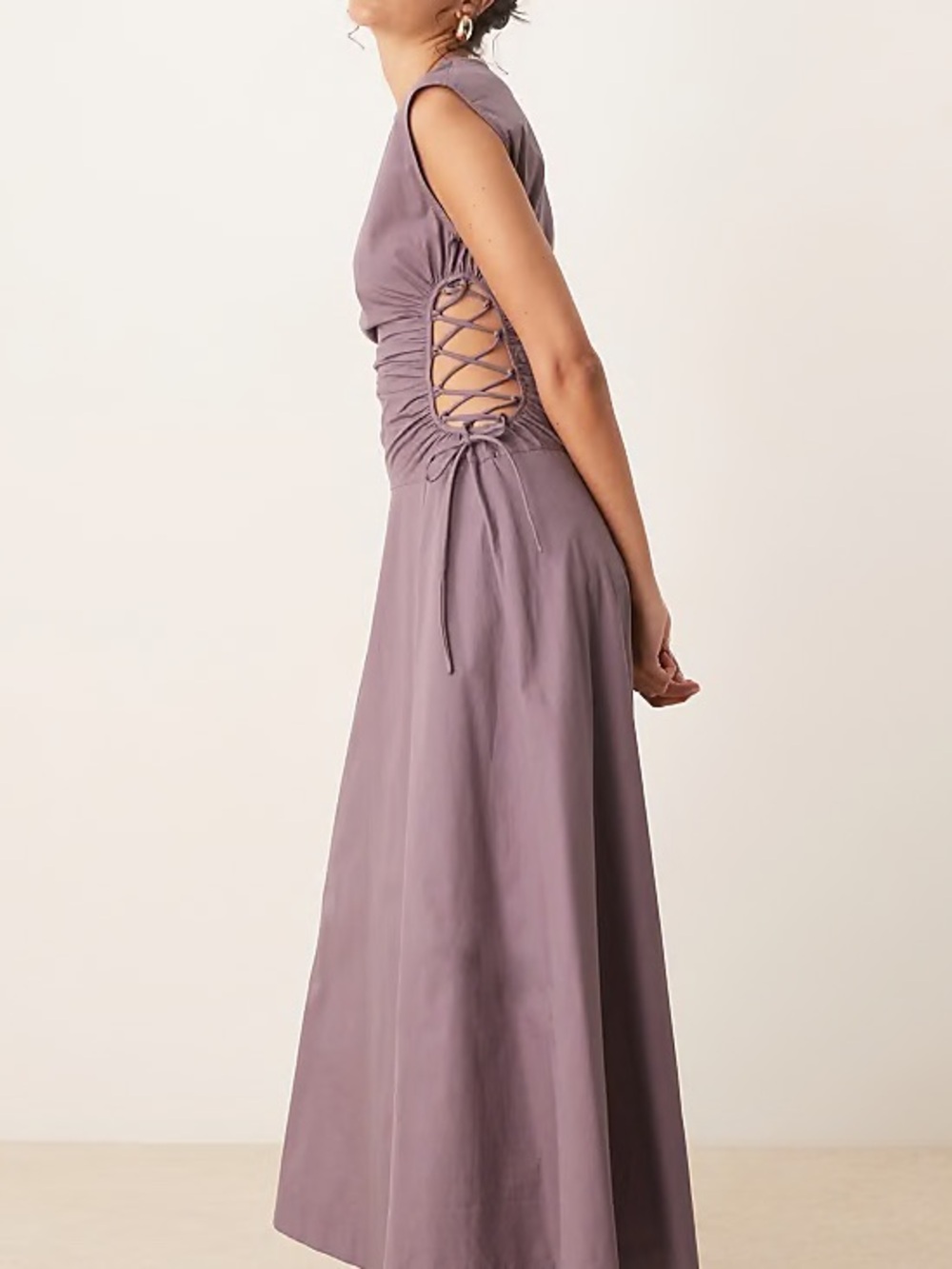 ASOS DESIGN Mauve sleeveless ruched lace-up side midi dress